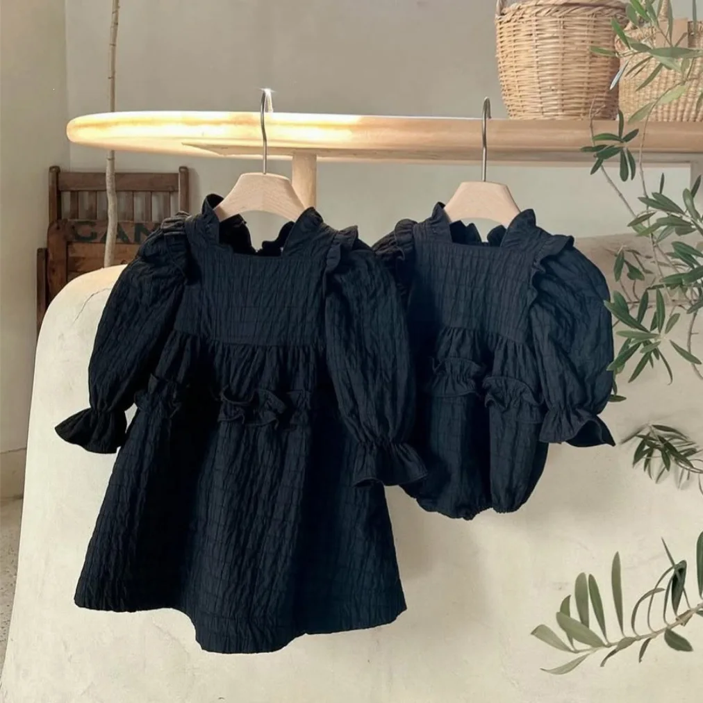 2026 Autumn New Baby Girl Long Sleeve Dress Solid Princess Dress Girls Lace Collar Waffle Dress Cotton Infant Toddler Clothes