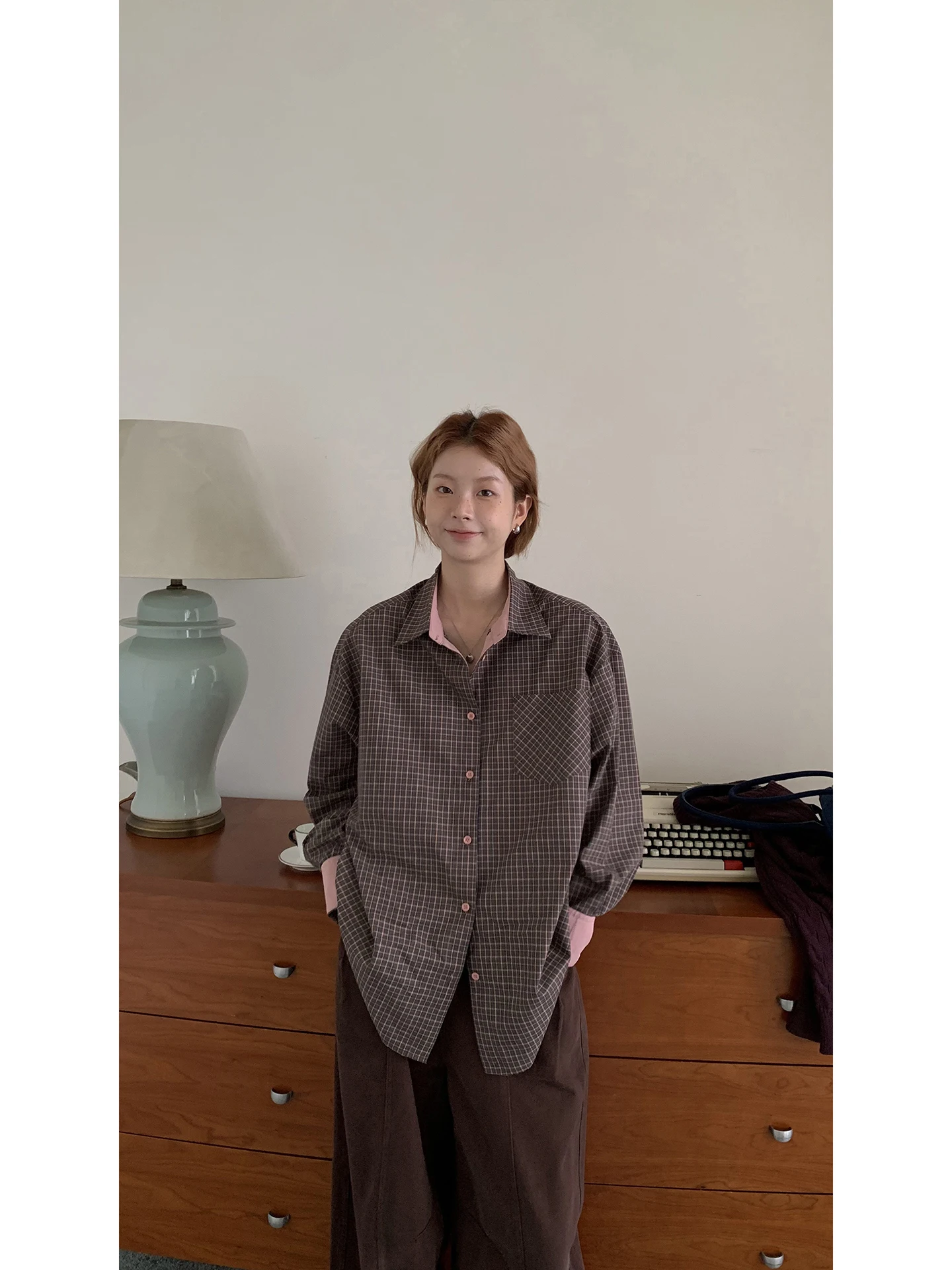 

Женская клетчатая одежда Red Dot Store Long Sve Design Sense, внутренняя одежда из смеси хлопка, воротник на пуговицах