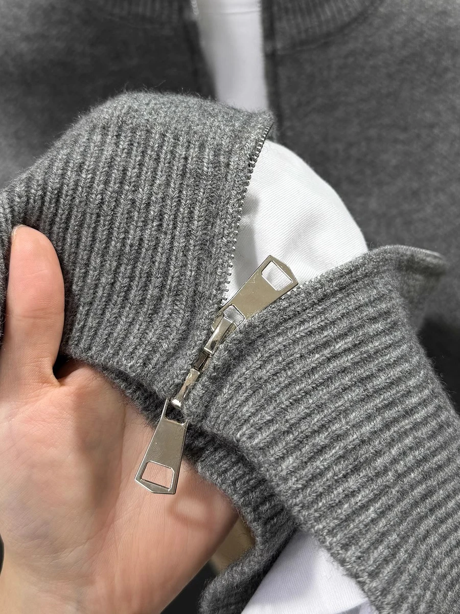 ZIQQO Men's Pure Color Knitted Cardigan Sweater Casual Stand Collar Autumn Outerwear Soft Nylon Fabric Versatile Basic Sle