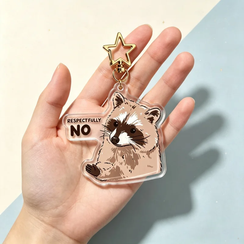 Funny Raccoon Acrylic Keychain Respectfully No Sassy Raccoons Quote Bag Pendant Creative Friend Gift