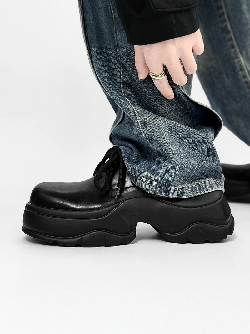 Men's Casual Sport Shoes 2026 New Autumn British Style Thick Bottom  Leather Shoes Versatile Dad Shoes Low Cut PU Lined