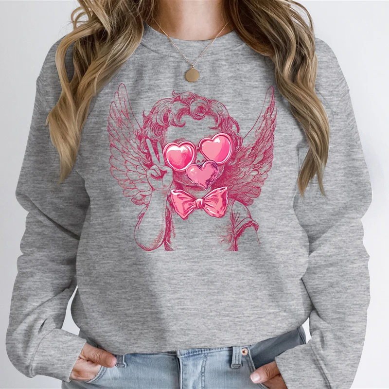 Happy Valentine's Day Sweatshirt Creative Pink Heart Retro Love Valentines Sweatshirts Hoodies Funny Cute Sweater Gift for Her