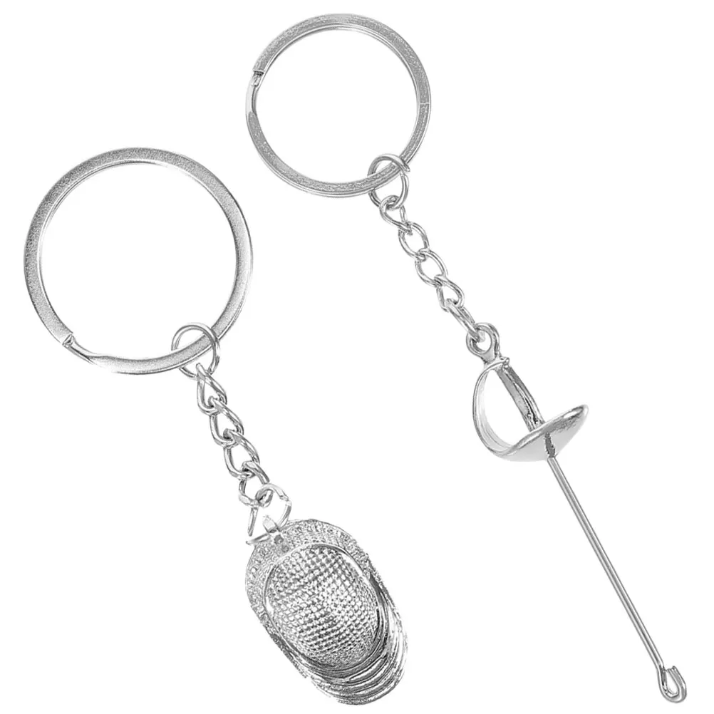 

2pcs Fencing Keychain Metal Pendant for Sport Fans Silver Face Lightweight Durable Bag Souvenir Creative Gift nament
