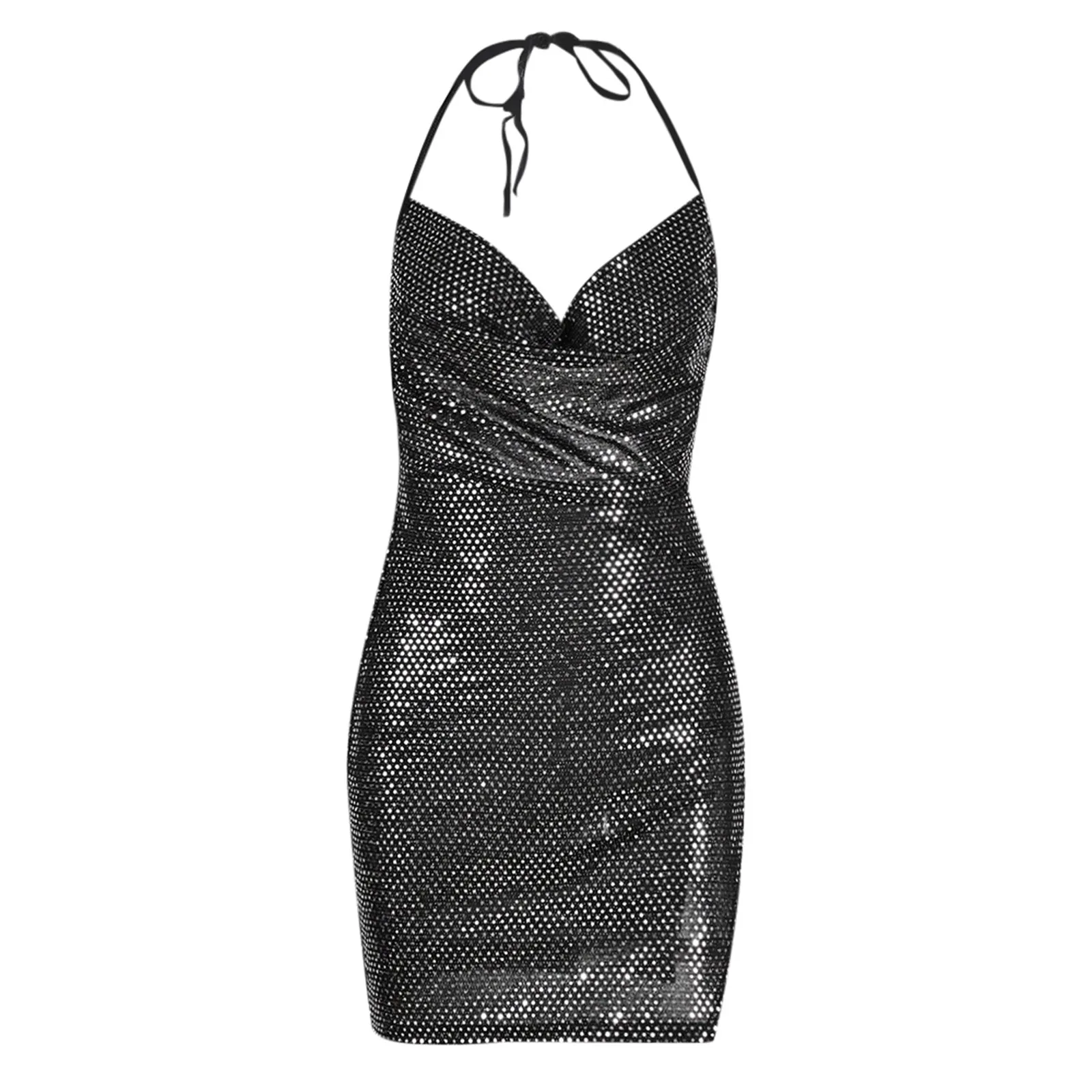 Sexy Mesh Rhinestones Summer Dress Women See Through Backless Diamond Fishnet Bodycon Dress Beach Club Party Dresses Vestidos