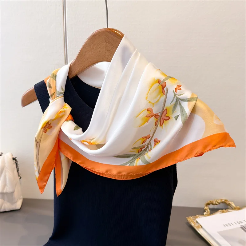 

Luxury Print Satin Silk Square Scarf for Women Shawl Hijab Neckerchief Female Hair Ribbon Headband Fashion Wrap Bandana 2026 New