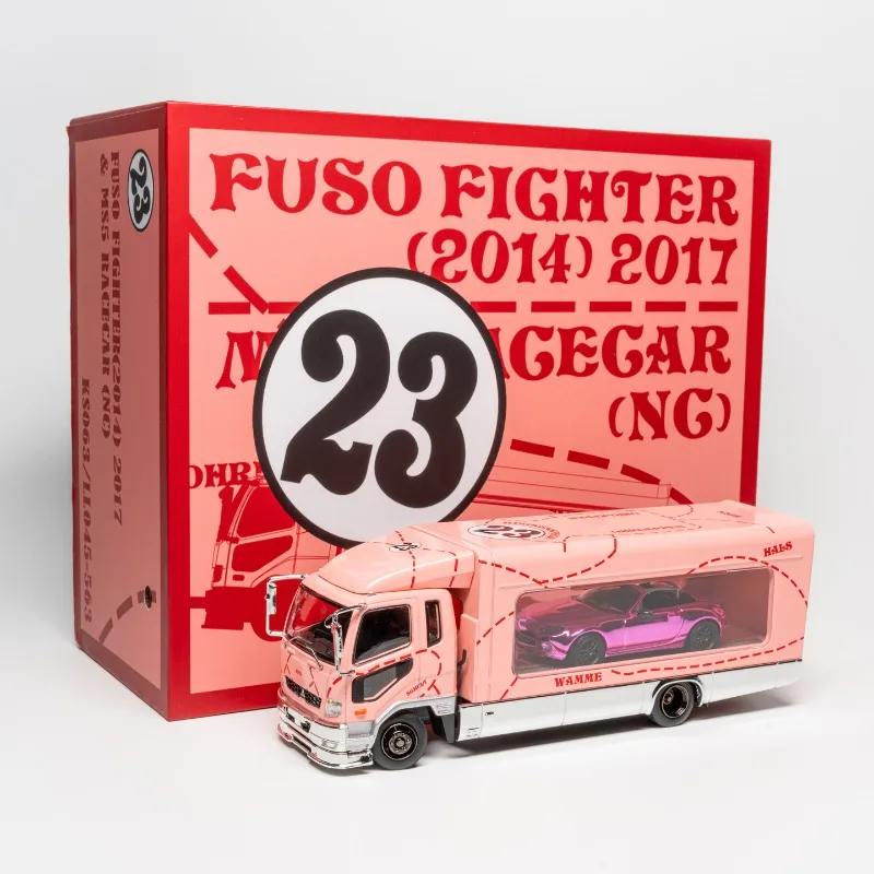 GCD 1:64 Mitsubishi Fuso lifting box transport truck powder pig PINKPIG alloy car model,  adult collectible,Hot selling item.