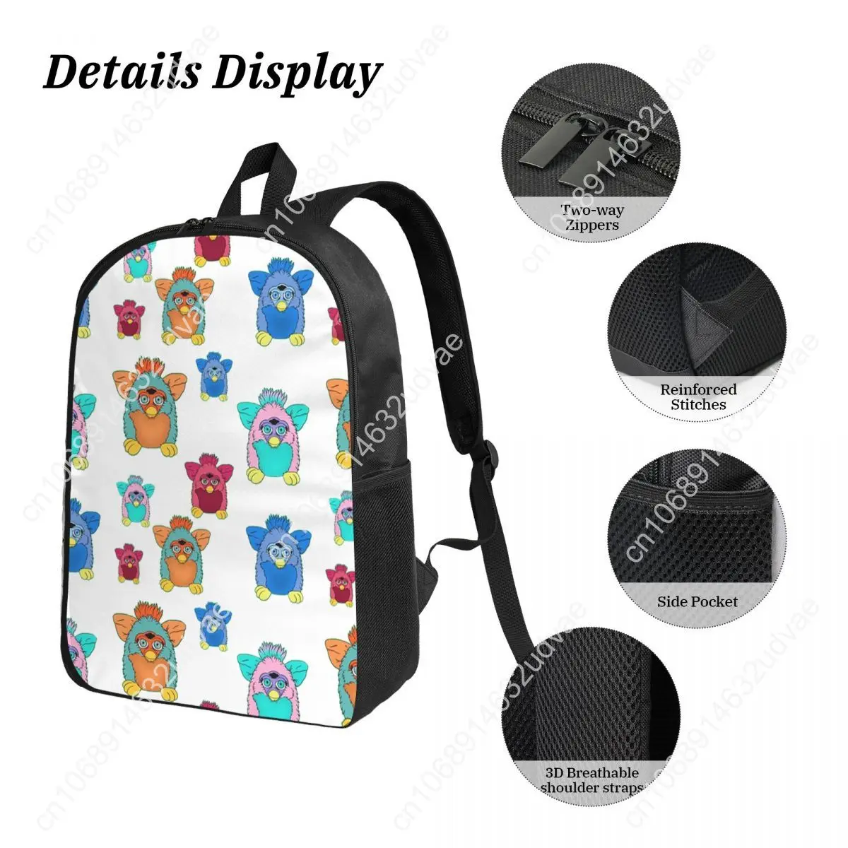 Furby Pattern Backpack Student Boys Girls BookBag School Bag Computer Shoulder Bags 3ps Insulated Lunch Bag Pencil Case