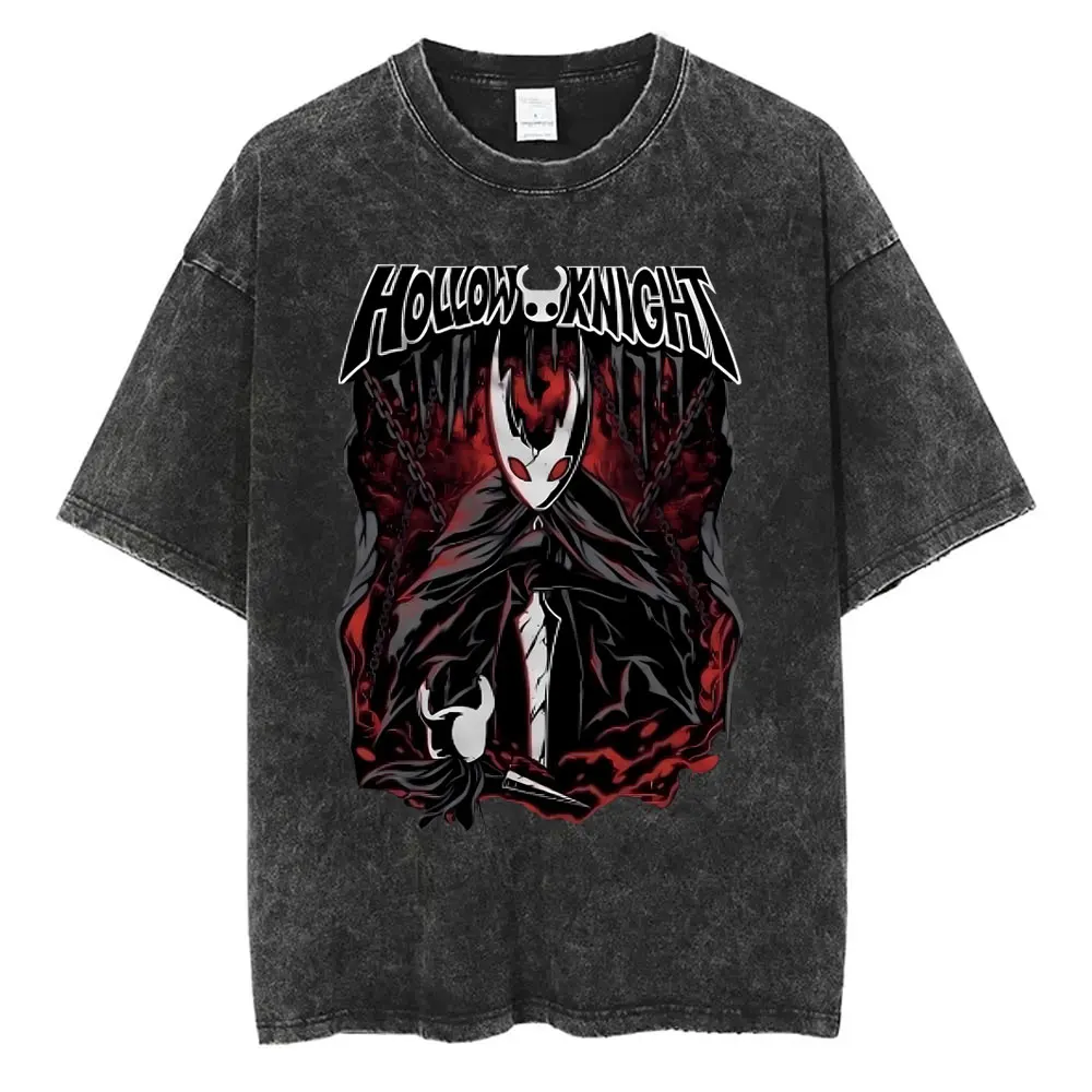 

Washed Vintage Gaming Hollow Knight Graphic T-shirt Men Cartoon Style T Shirts Game Lover Short Sleeve Unisex Casual Streetwear