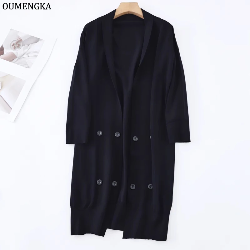 

Black Knitted Long Coat Women Buttons Early Autumn Lapel Chic And Elegant Female Jacket Fashion Vintage Streetwear Cardigans