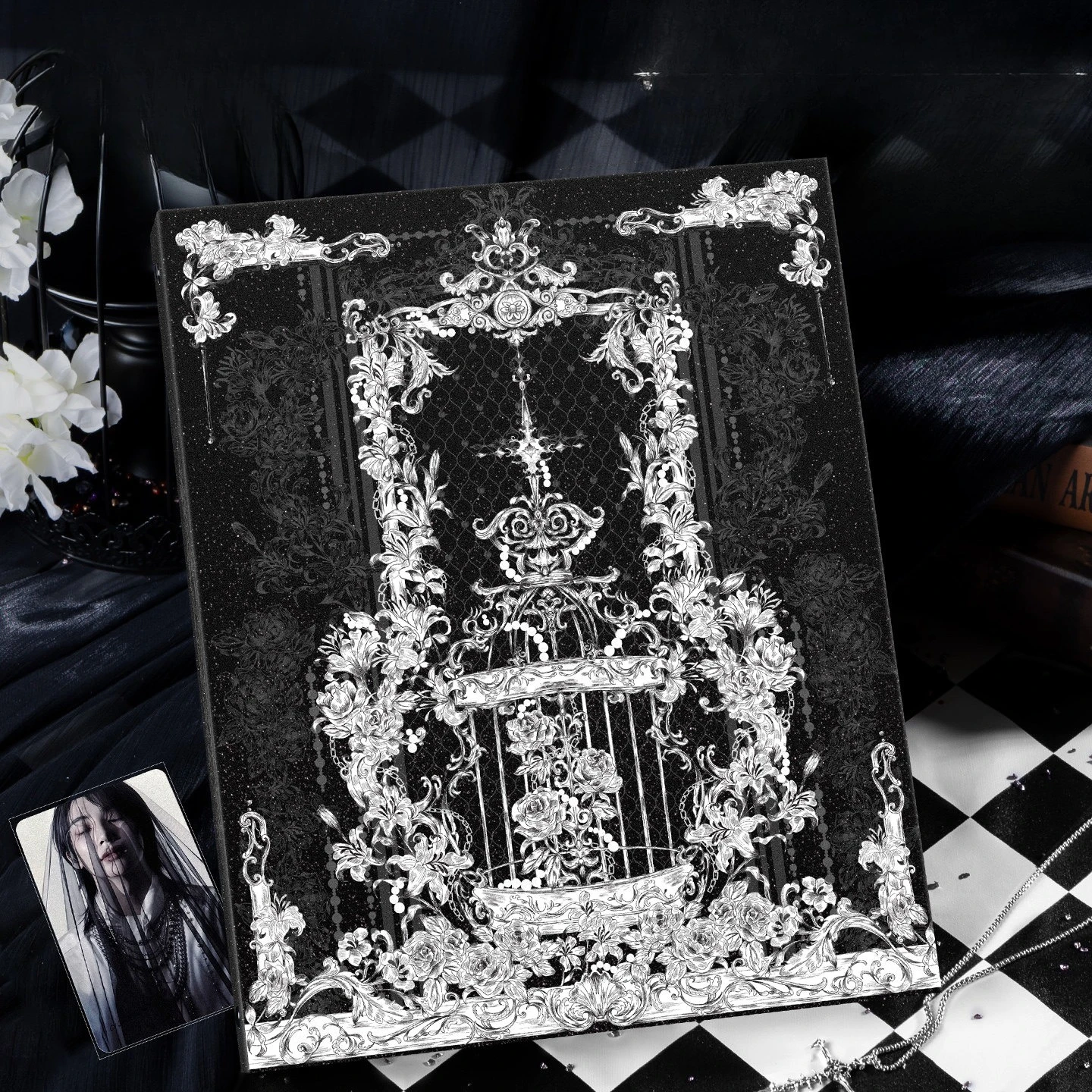 A4 Gothic Cage Flower Photocard Binder, 3 Inch Inner Pages, Kpop Polaroid Photo Collect Storage Album