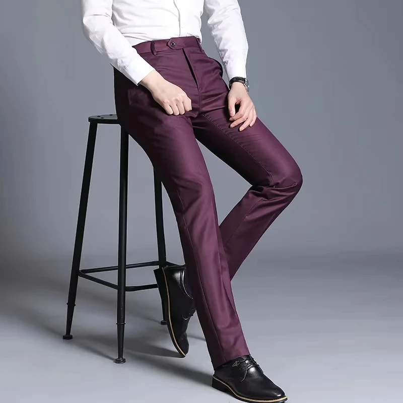 Elegant Dark Blue Men's Suit Pant Suitable for Business Office Interview Trouser Gray Burgundy Black Available