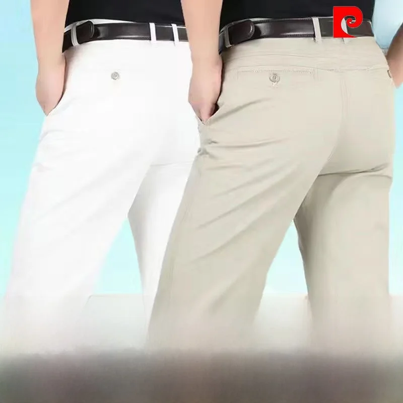 

00% чистый хлопок, мужские повседневные брюки, свободные прямые брюки для среднего возраста и ли, весенне-осенняя модная одежда для папы