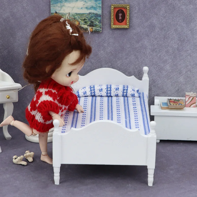 1:12 dollhouse mini furniture model bedroom scene white single bed
