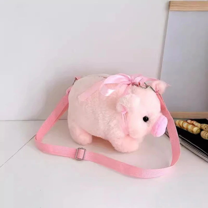 Pink Piglet Plush Bag Korean Large Capacity Lady Shoulder Bag Ins Cute Doll Messenger Bag Handbags Crossbody