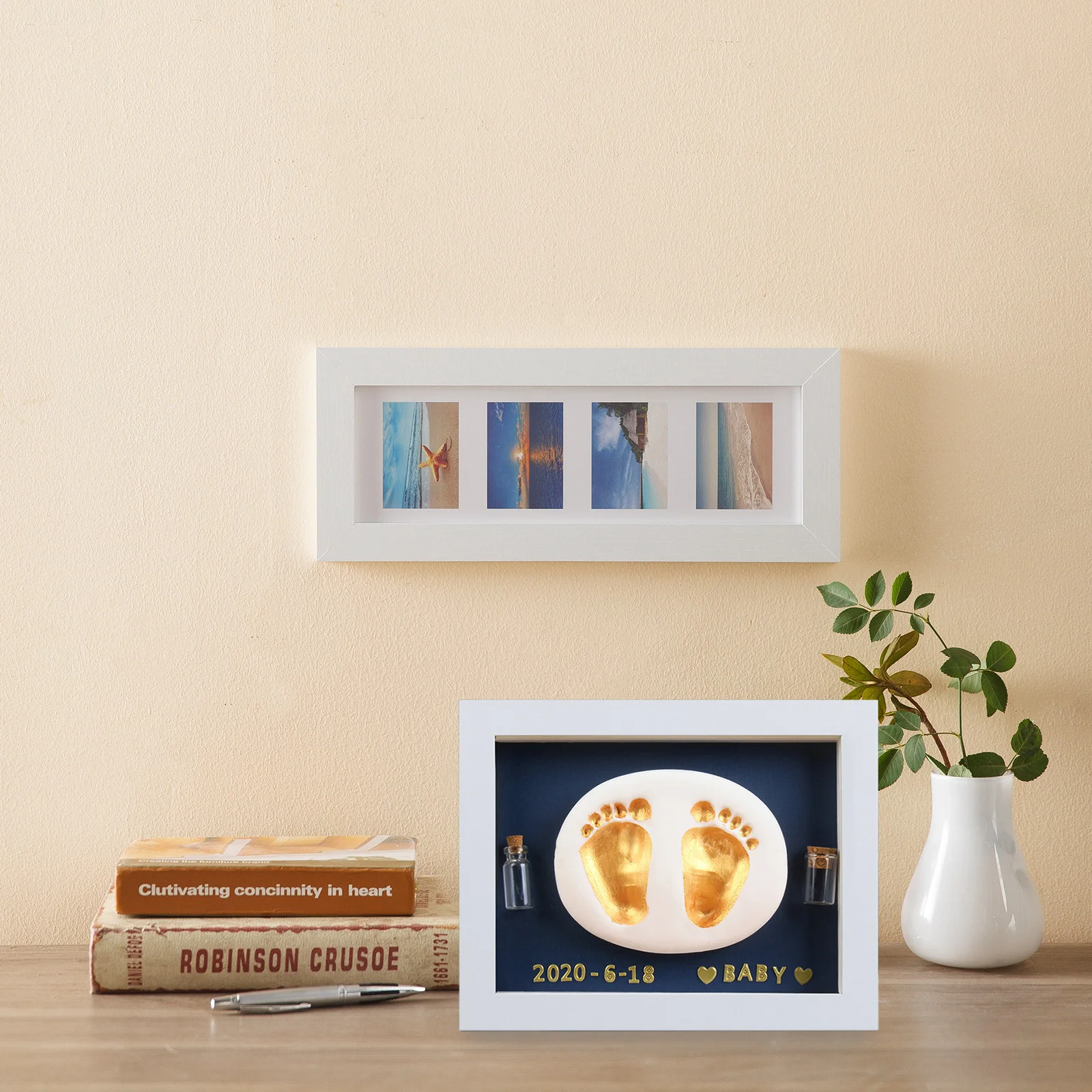 

1Set Baby Handprint Footprint Keepsake Kit DIY Picture Frame Ink Pad Newborn Handprint Photo Frame Keepsake Gift