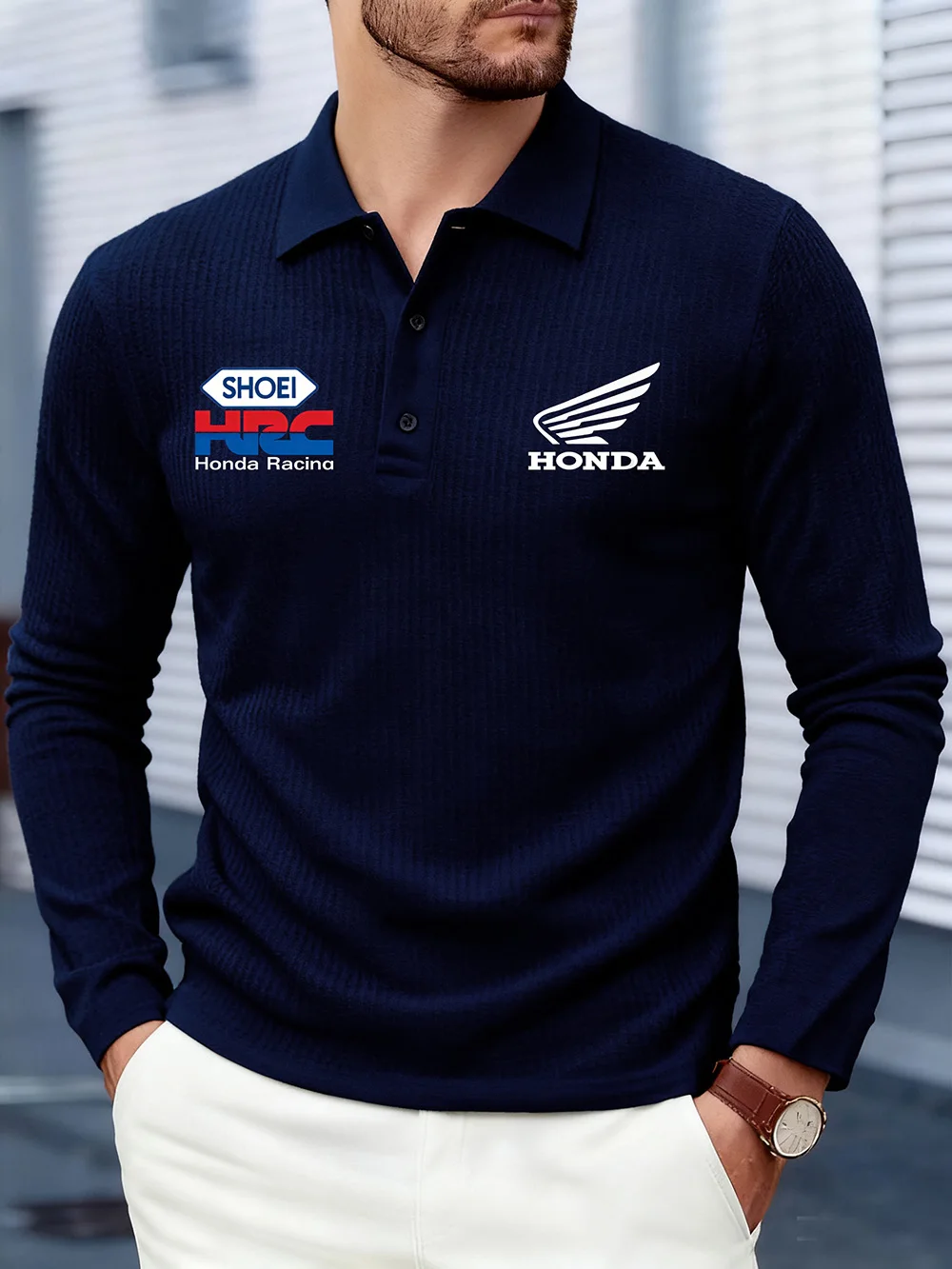 Мужская футболка с длинными рукавами и лацканами Honda