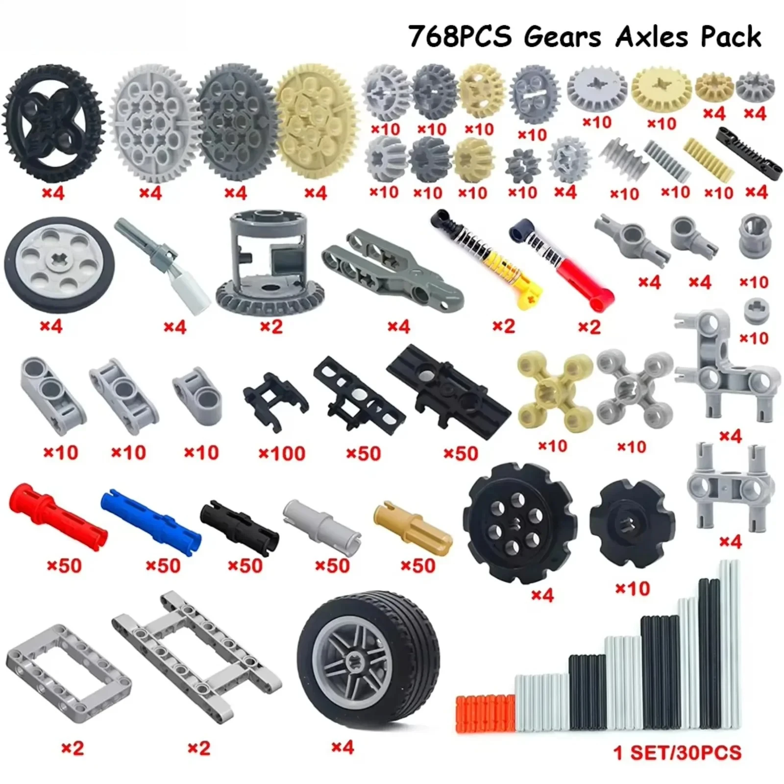 768PCS Kit di costruzione di parti tecniche con ingranaggi Assi Ruote per modelli di robot per auto MOC STEM Toys