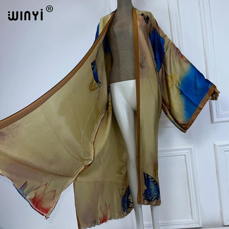 WINYI Africa letnia moda kimono maxi sukienka okrycie plażowe sweter boho maxi płaszcz abayas nadruk kaftan stroje plażowe kobiet