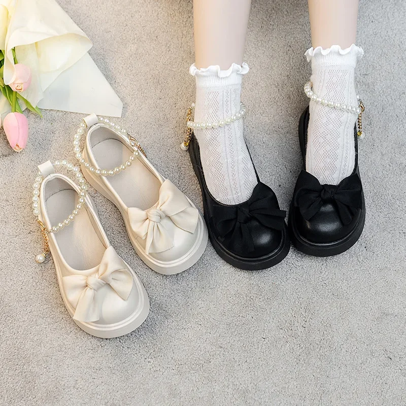 2024 Girls Party Shoes White Black Children Princess School Performance Dress Leather Shoes Fashion Elegant Kids Mary Jane Shoes