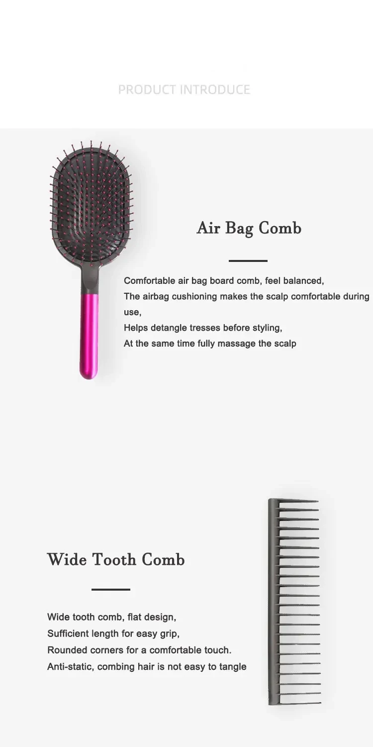 Neues Set für Airbag-Kamm + Weitzahnkamm + Zylinderkamm, Massage-Airbag-Haarbürste, Friseur-Lockenstyling-Set – Detail 3