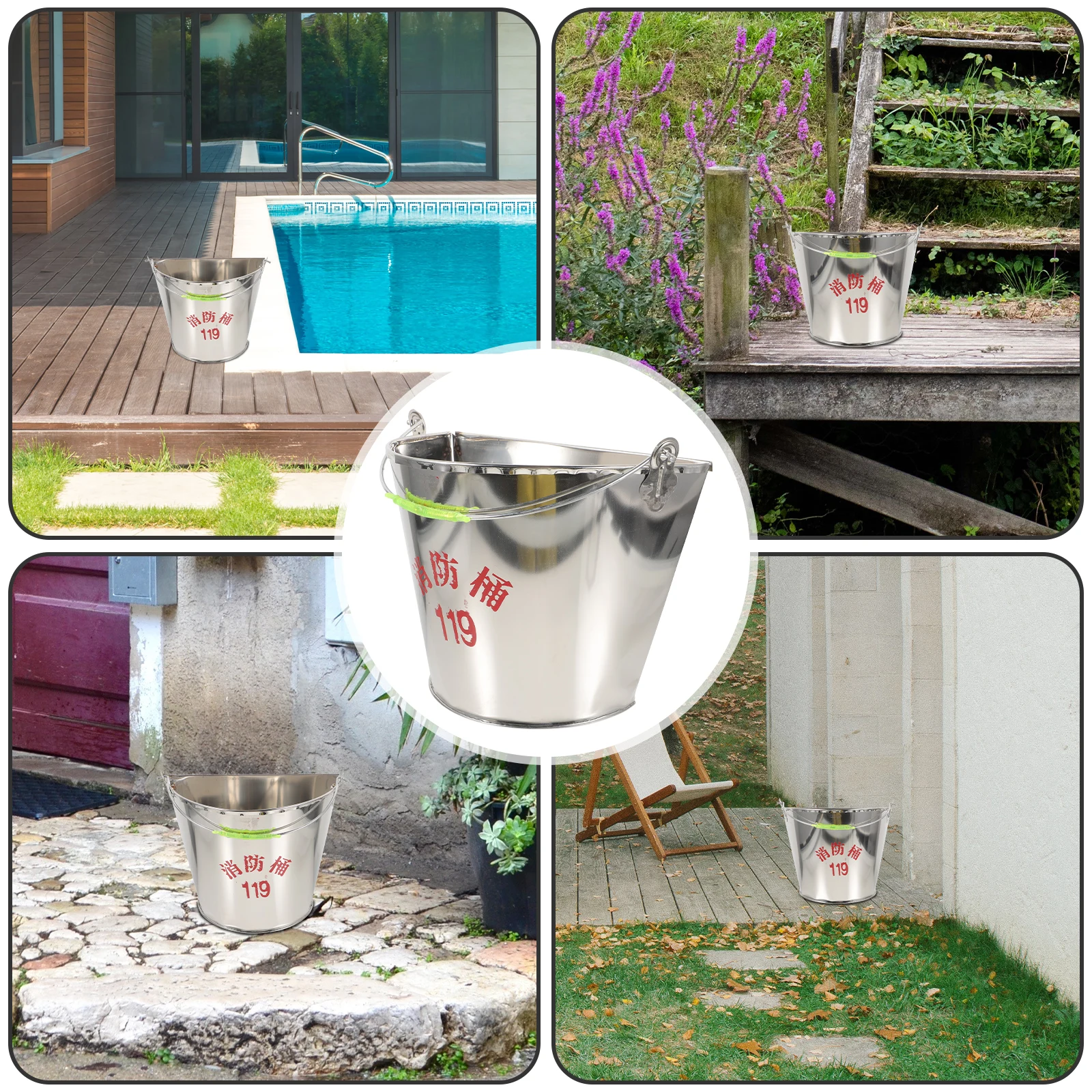 

1pcs Stainless Steel Semi-Circular Fire Emergency Bucket Sand Holder Durable Heat Resistant For Home Car Garage Fireproof Use