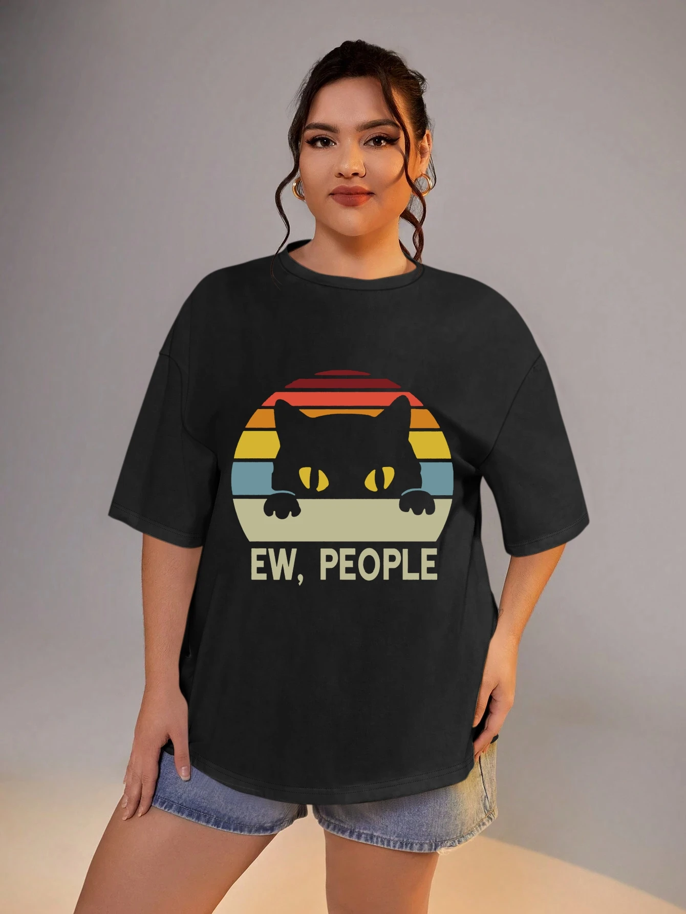 Black Cat Graphic Big Size T-shirt Plus Size Clothes for Women 2xl 3xl 4xl 5xl Summer 2024