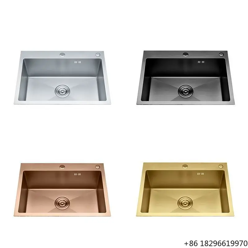 

Customized Length 304 Stainless Steel Anti-Rust Handmade Single Bowl Thickened Brushed Kitchen Sink Home