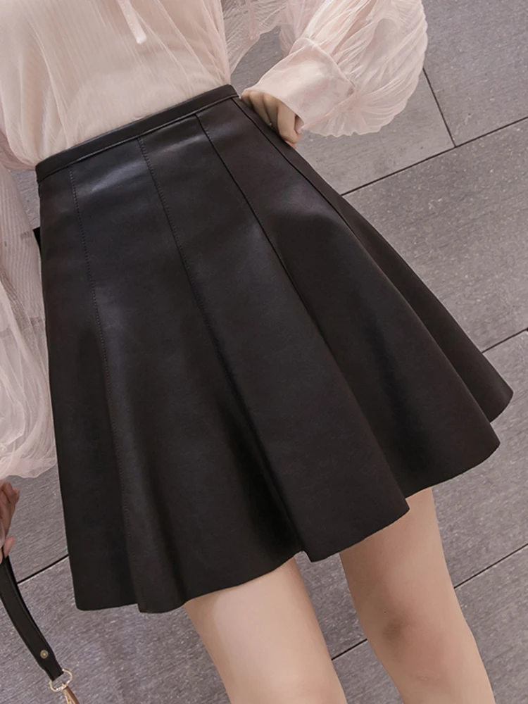 

Осень/Зима 2022, новая короткая юбка из искусственной кожи, женская большая распашная кожаная юбка, черная модная универсальная свободная мини-юбка до половины тела S110