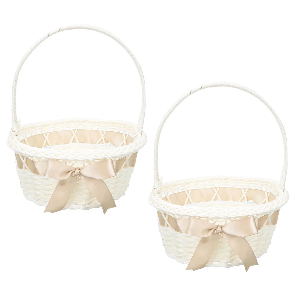 2 Pcs Baskets Flower Girl Woven Storage Small for Favors Grace Wedding Petal White Bride