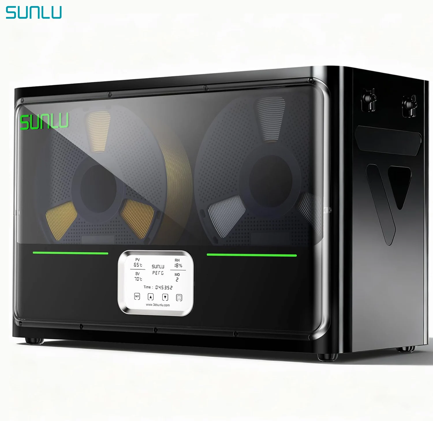SUNLU S4 Séchoir à filament 4 bobines Grande capacité 360 °   Ventilateurs PTC 3 environnants 70 ℃   Chauffage rapide, contrôle automatique de l'humidité pour PA PC