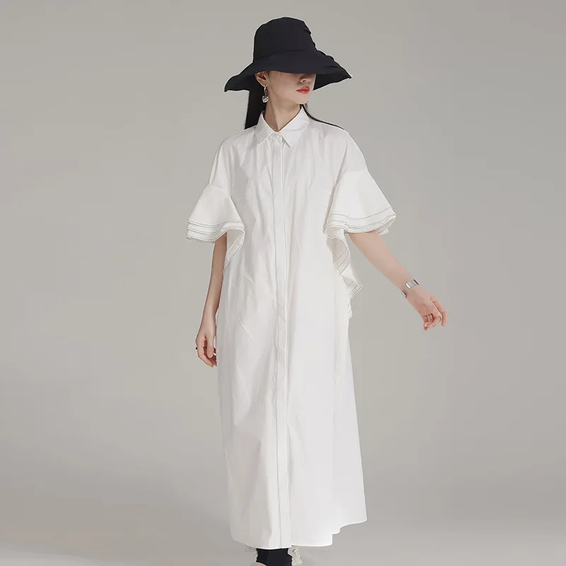 Fashion long women's dress Designed as Diablo Yamamoto style minimalist bright line with exaggerated sleeve shaped pockets