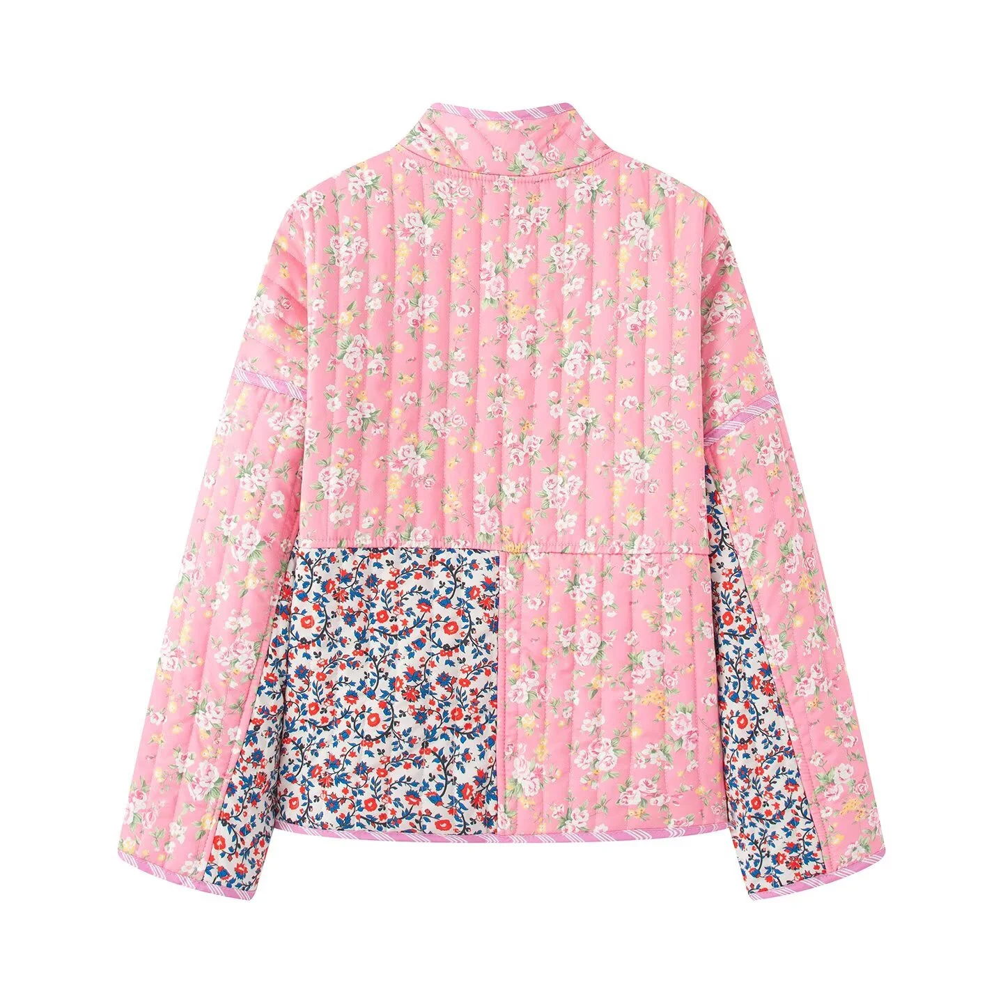 2025 Winter New Women's Casual Fashion Loose Design Reversible Plaid Floral Stand Collar Long Sleeve Cotton Coat