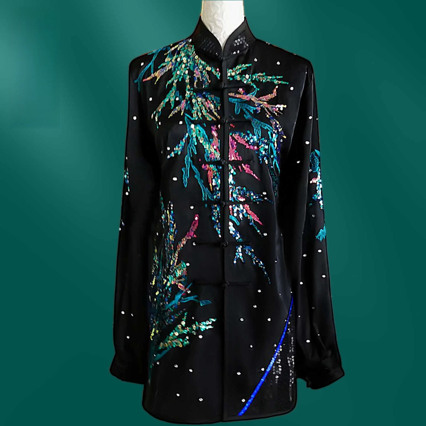 

Новый стильный костюм для выступлений на соревнованиях Тай Чи, униформа для ушу кунг-фу из чистого шелка, рутина ушу, для выпускного средней школы и A