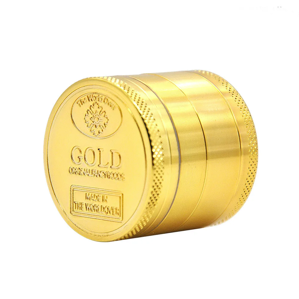 

50mm gold coin 4-pieces Herb Tobacco Grinder Smoking Accessories Manual Hand Grass Spice Aluminium zinc Grinder Smoking