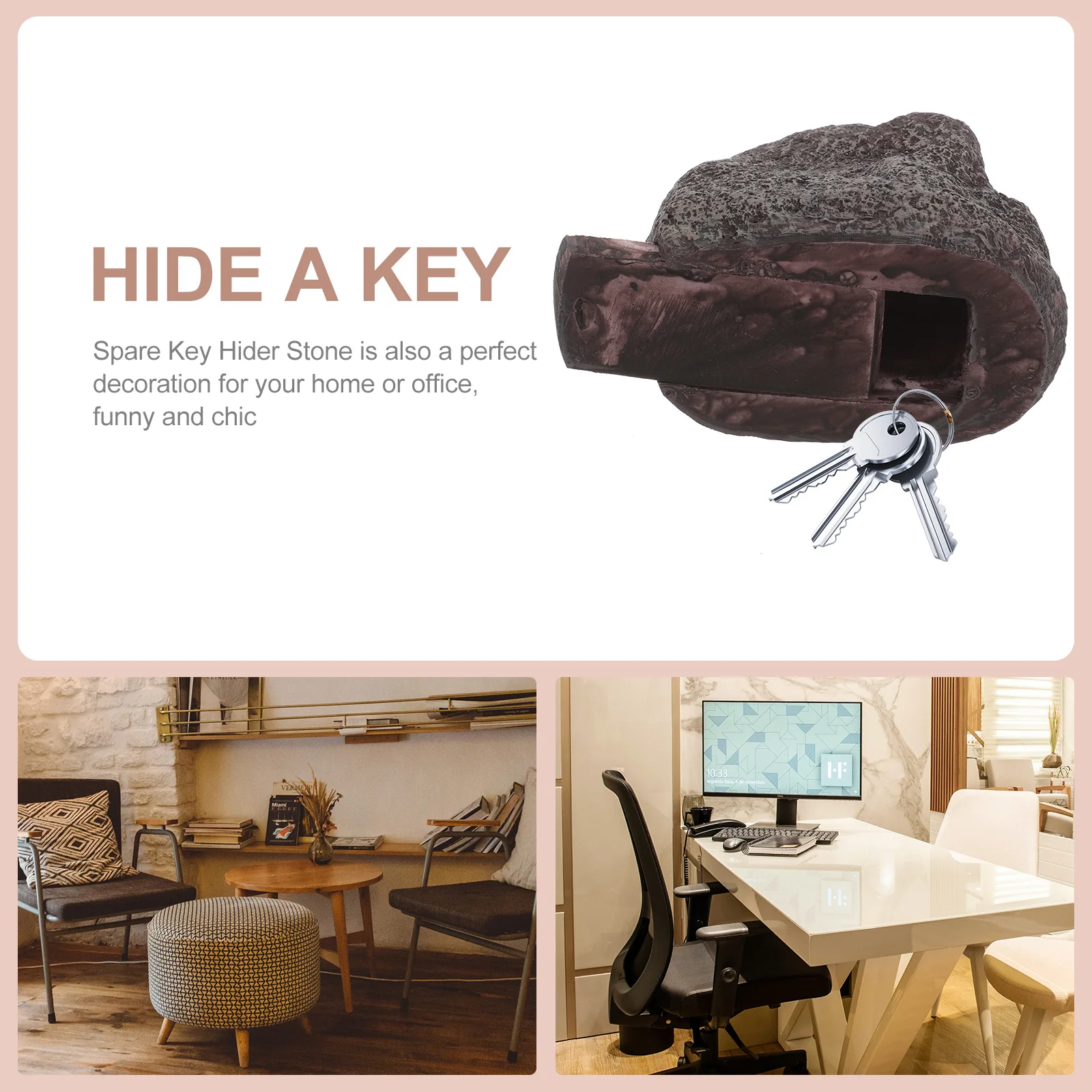 Holder Box Fake Rock Stone Design Resin Outdoor Garden Key Hider Waterproof Entry Storage