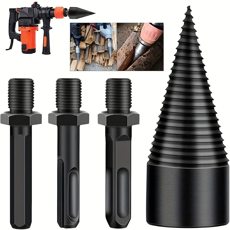 

Набор из 4 электрических молотков и дрелей — легкое раскачивание древесины, конусное сверло для раскалывания древесины для кемпинга и сада, эффективное