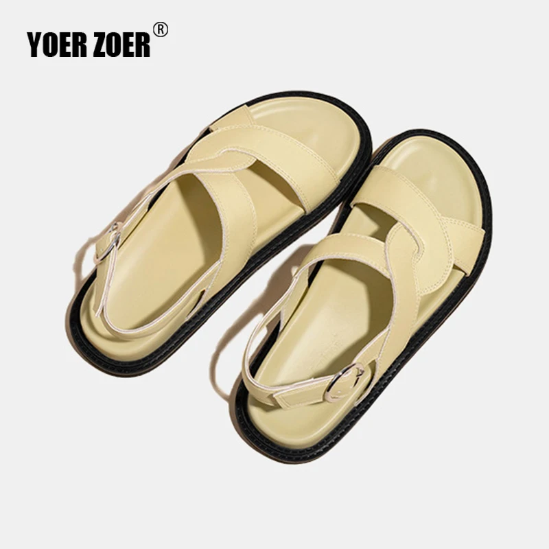 Women's platform beach sandals Summer New versatile Flat Sandals Roman sandals Internet celebrity same style Genuine Leather