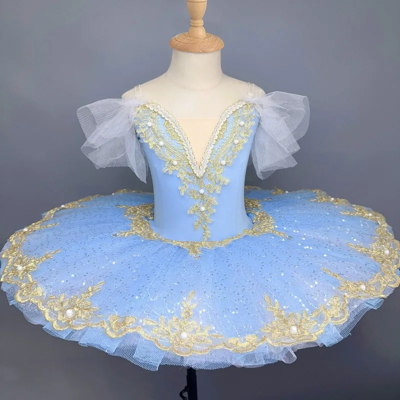 Vestido de actuación de tutú para niñas de gama alta, falda tutú profesional para danza del cisne para niños, falda de gasa hinchada decorada con plumas de alta gama