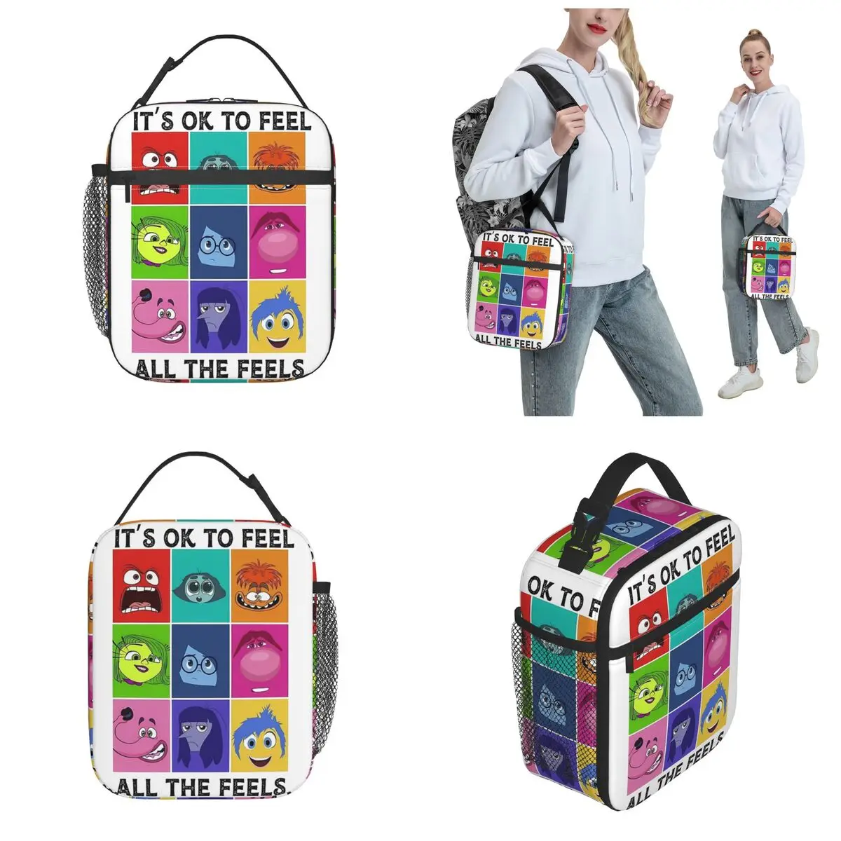 Inside Out 2 Feel All Your Emotions Insulated Lunch Bag Humor Cartoon Food Container Bags Portable Thermal Cooler Lunch Boxes