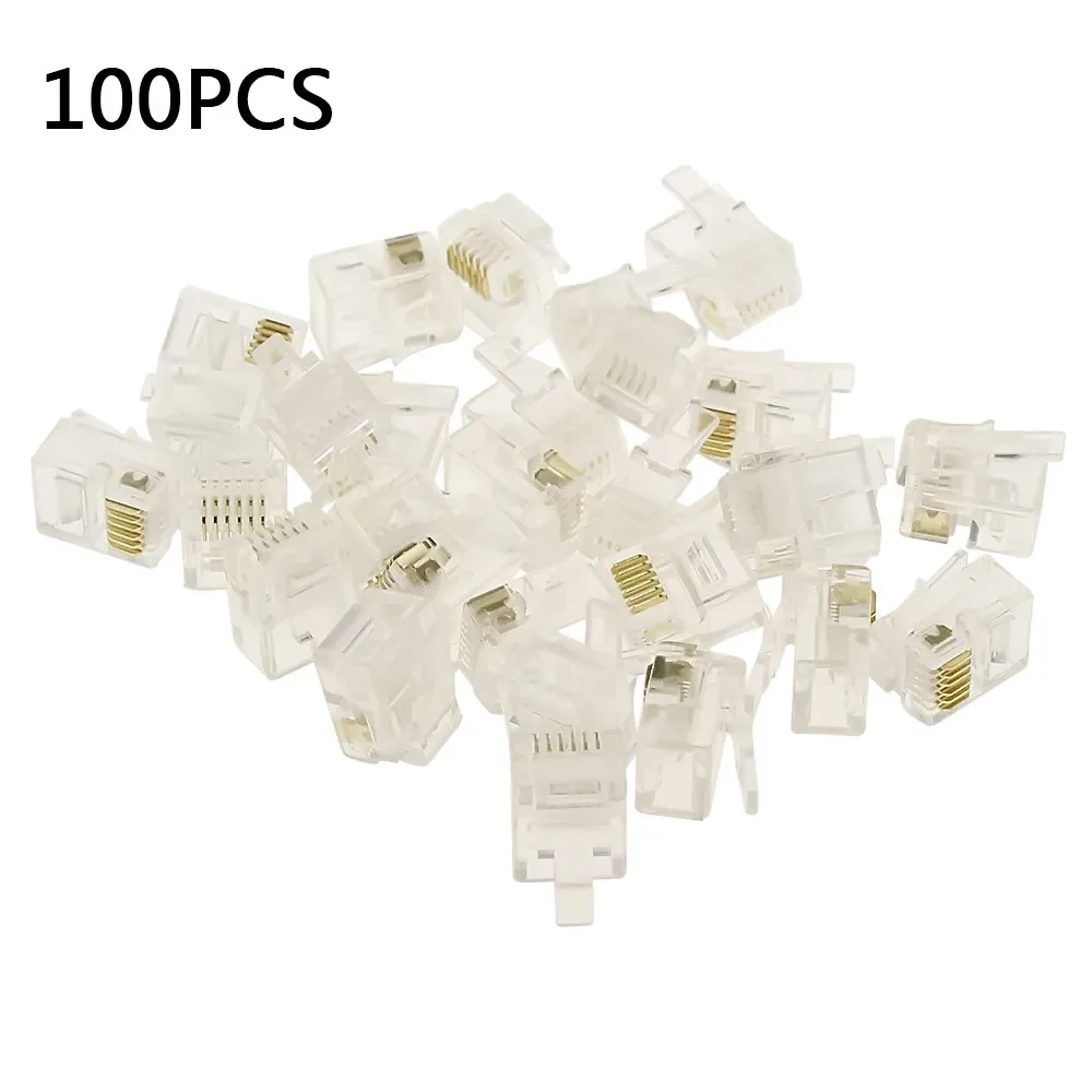 100PCS  Crystal Heads 6P6C 4P4C RJ12 RJ11 Crystal Modular Plug Network Connectors Suitable for Solid Telephone Line Connectors