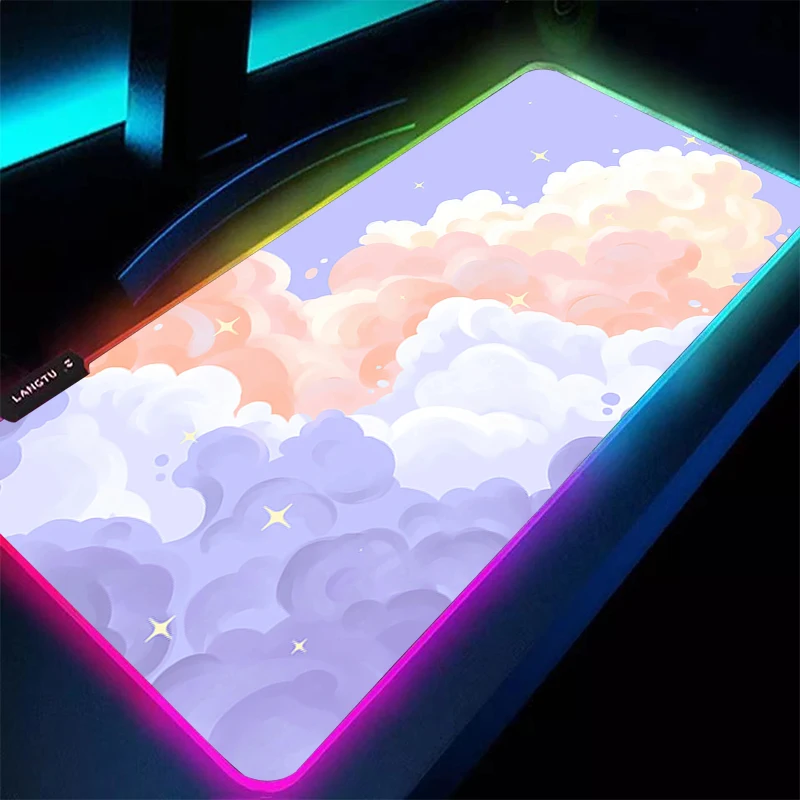 

Резиновый коврик для мыши RGB PC Kawaii Clouds, геймерские игровые аксессуары, коврик для мыши, настольный коврик для клавиатуры, светодиодный коврик для мыши для компьютера, ноутбука, аниме