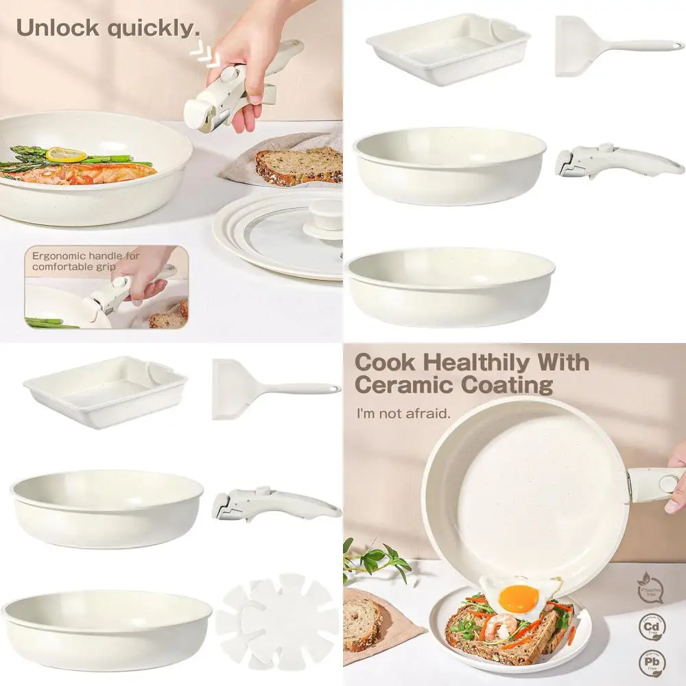 

7-Piece Non-Stick Detachable Handle Cookware Set, Healthy Induction Pots and Pans, Non-Toxic, Dishwasher & Oven Safe