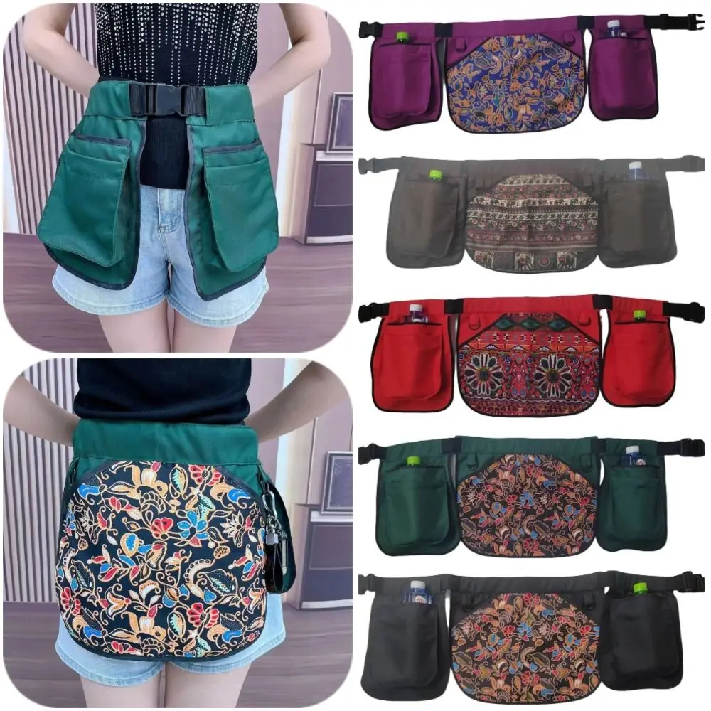 Ethnic Pattern Portable Waist Bag Waterproof Oil-resistant Adjustable Belt Apron Large-capacity Polyester