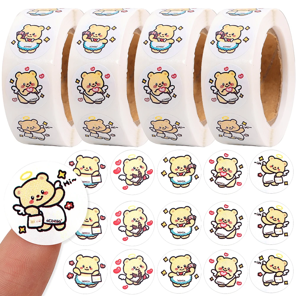 Cartoon Labels Stickers Cute Kawaii Bear Round Sealing Sticker Toy Bicycle Skateboard Laptop Luggage Decoration Paster Wholesale