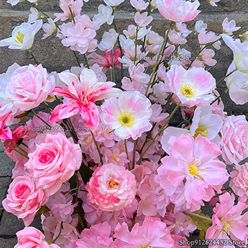 

Pink Rose Artificial Flower Arrangement Wedding Prop Backdrop Floral Row table Flower Window Display Photo Party Props Decor