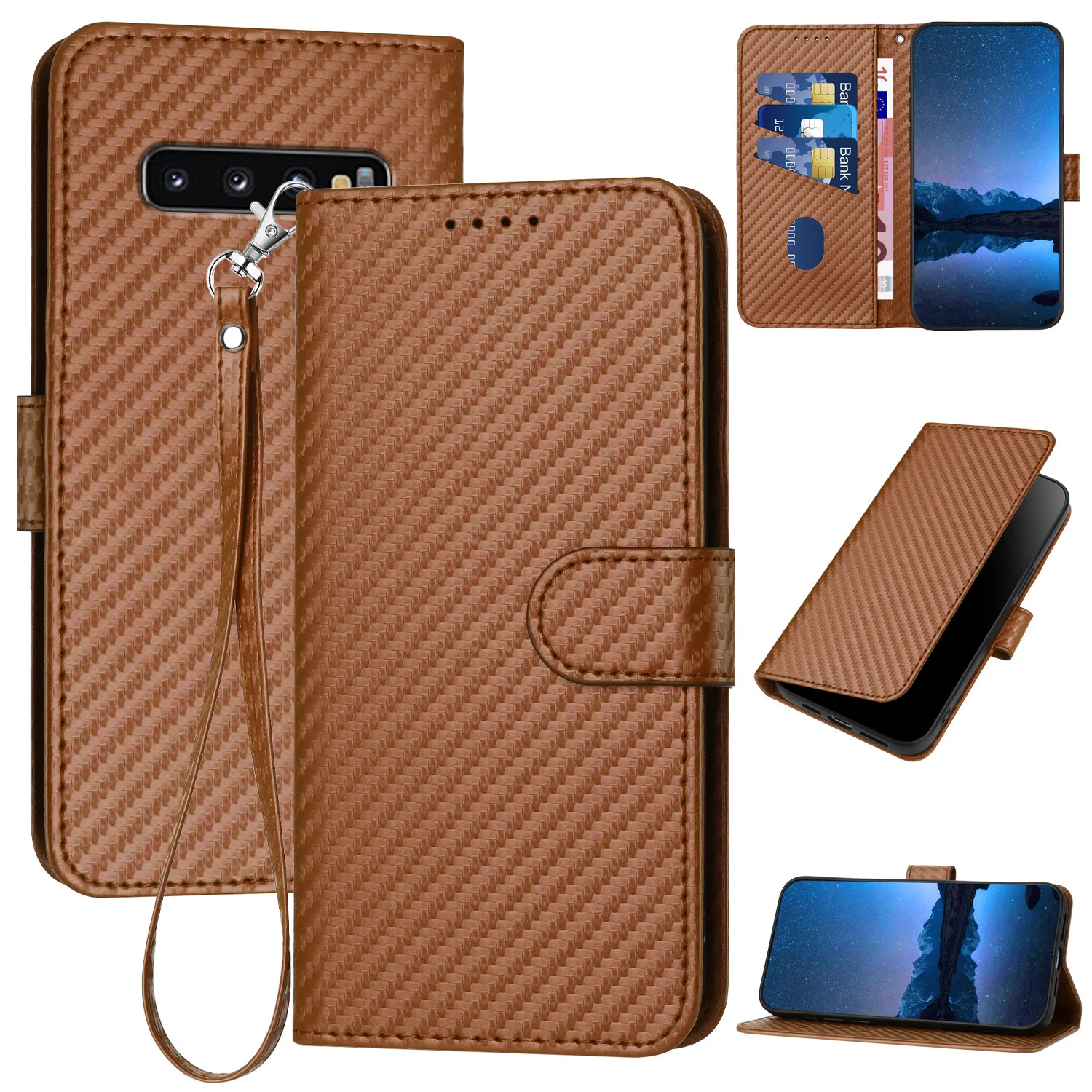 Кожаный чехол для телефона из углеродного волокна для Samsung Galaxy S10 S9 S8 Plus S7 S6 Edge S10E Lite Wallet Cash Slots Flip Phone Cover Funda