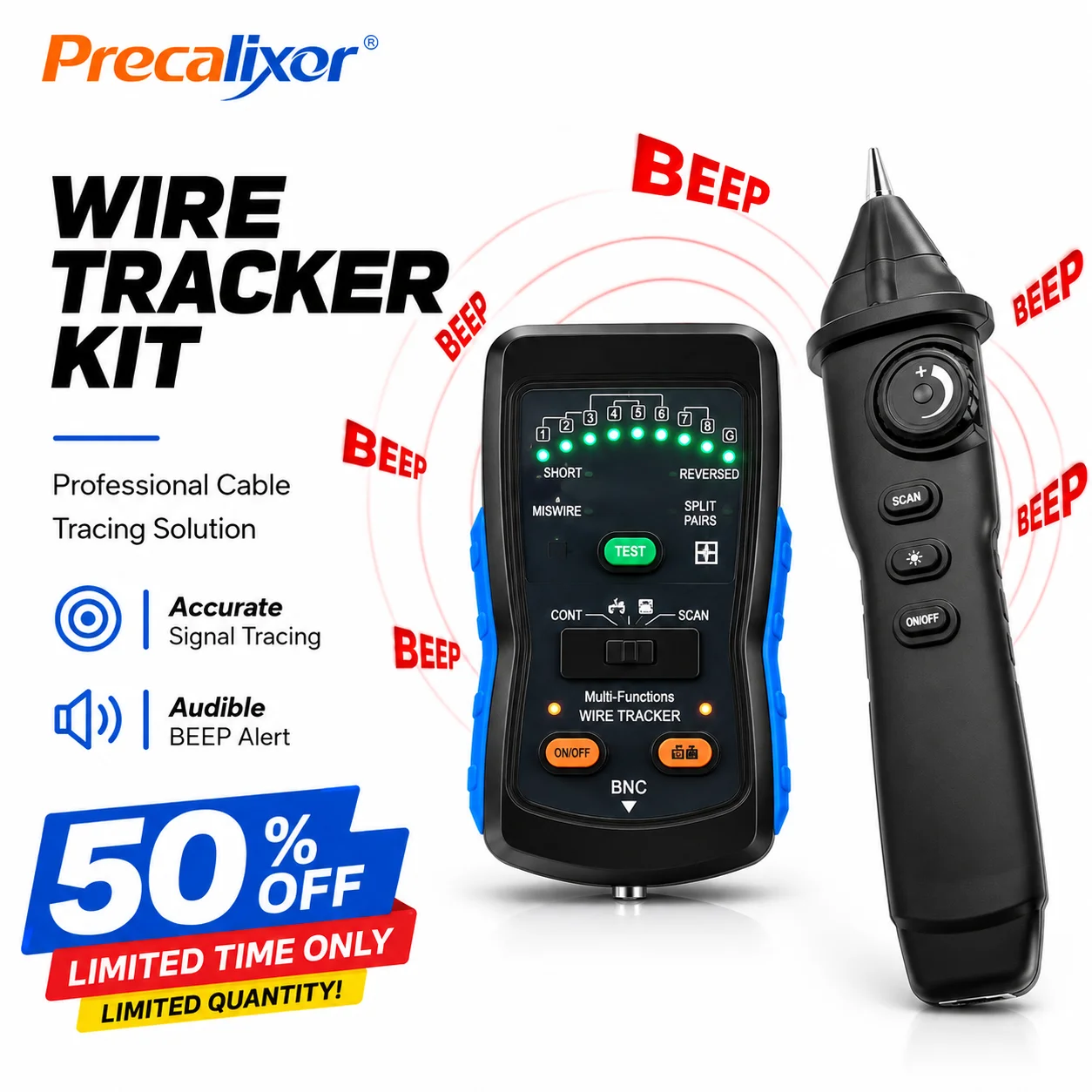 Professional RJ11 RJ45 Network Cable Tester Kit, LAN Ethernet Wire Tracker Toner Probe w/ Continuity Check,Telephone Line Finder