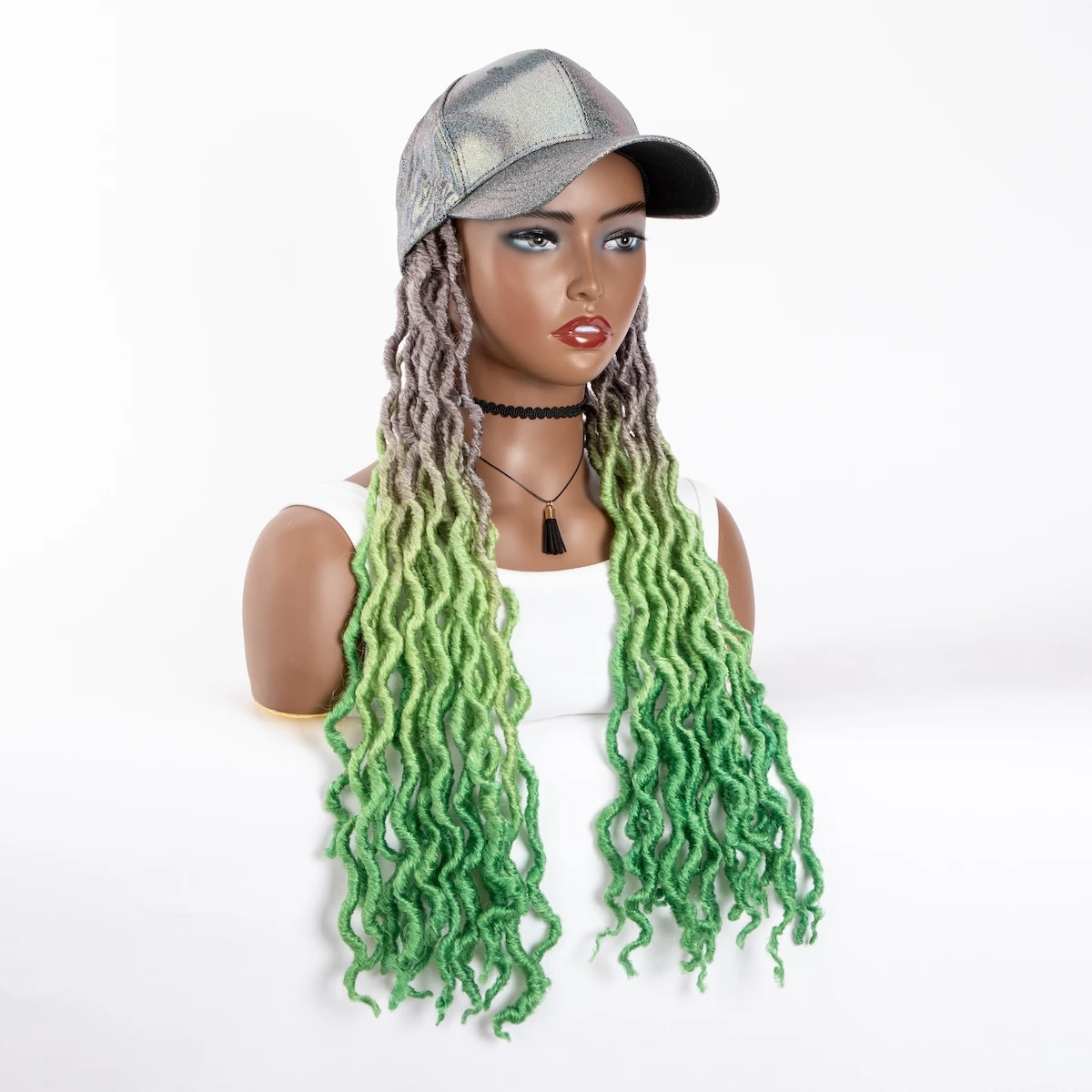 WIGERA-Tresses gitanes douces avec chapeau pour femmes, extensions de tressage torsadées, faux locs de déesse, bonnet, gris clair, vert foncé, long