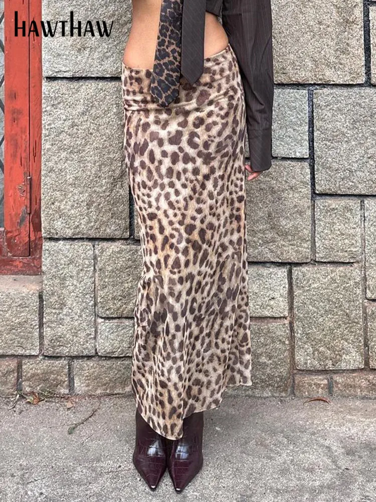 

Hawthaw Women Fashion High Waisted Leopard Party Club Streetwear Long Skirts 2024 Summer Clothes Wholesale Items For Business