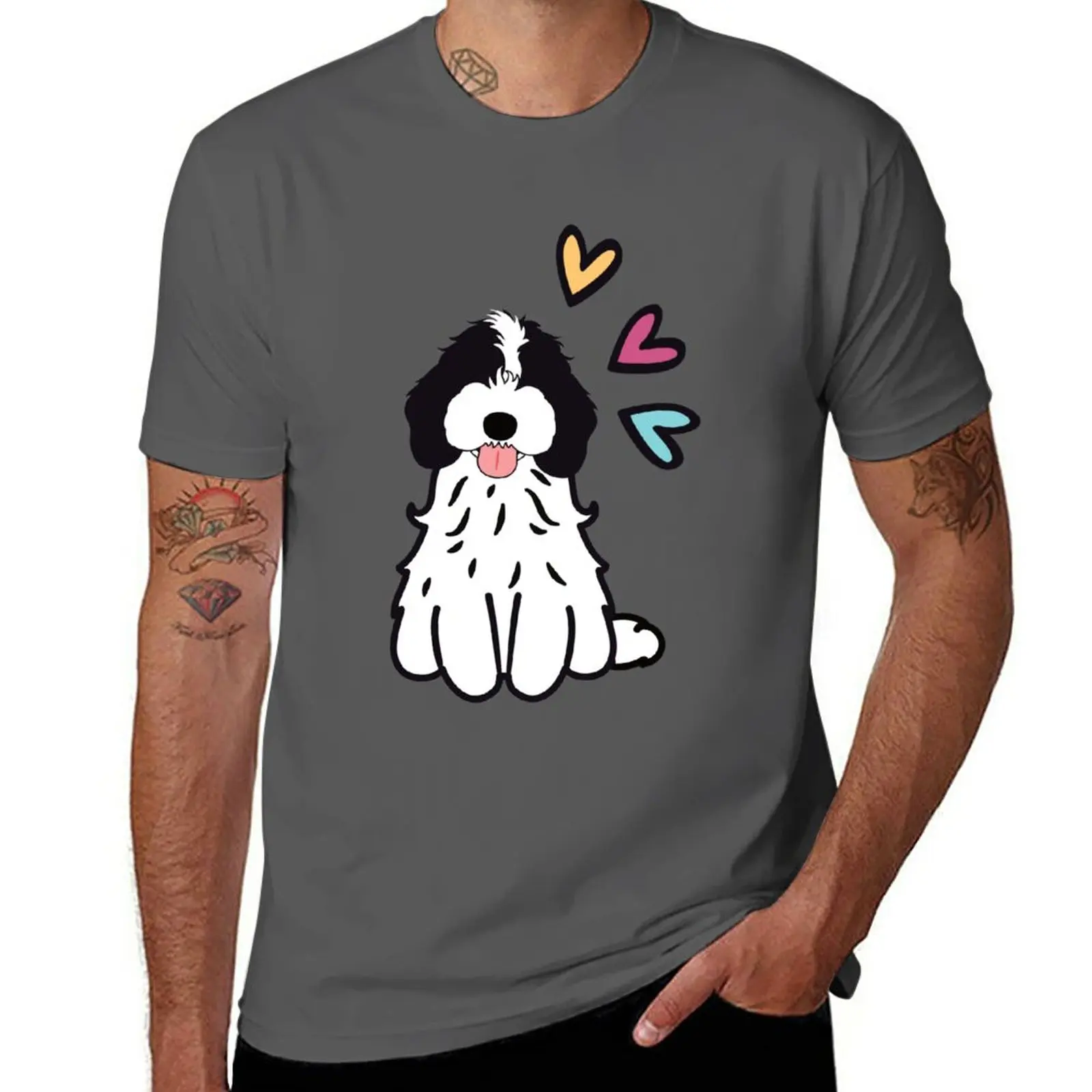 New LOVE Black and White Cockapoo Cavapoo Cavoodle T-Shirt Tee shirt T-shirt short t shirts men